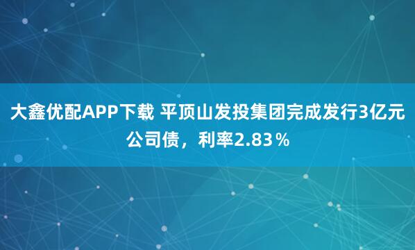 大鑫优配APP下载 平顶山发投集团完成发行3亿元公司债，利率2.83％